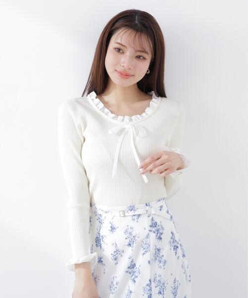 PROPORTION BODY DRESSING(プロポーションボディドレッシング)の「リボン付きフリルニットトップス / 1216170311(ニット/セーター・レディース・ホワイト系その他/ピンク/グレー系その他・FREE)」の11枚目の写真