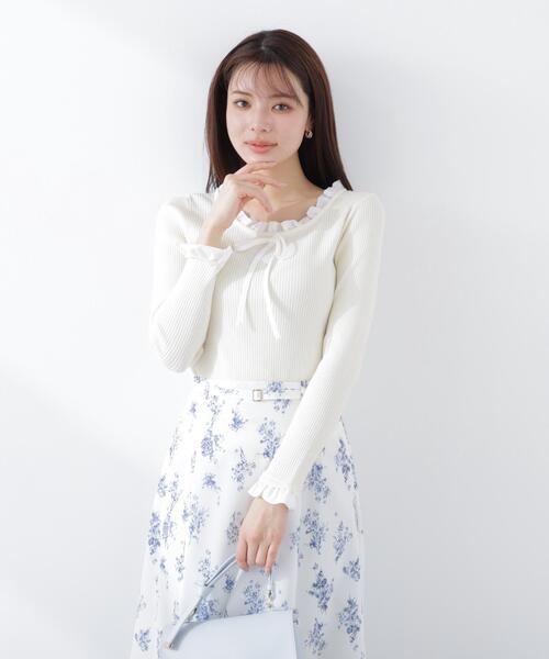 PROPORTION BODY DRESSING(プロポーションボディドレッシング)の「リボン付きフリルニットトップス / 1216170311(ニット/セーター・レディース・ホワイト系その他/ピンク/グレー系その他・FREE)」の14枚目の写真