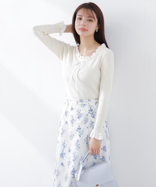 PROPORTION BODY DRESSING(プロポーションボディドレッシング)の「リボン付きフリルニットトップス / 1216170311(ニット/セーター・レディース・ホワイト系その他/ピンク/グレー系その他・FREE)」の15枚目の写真