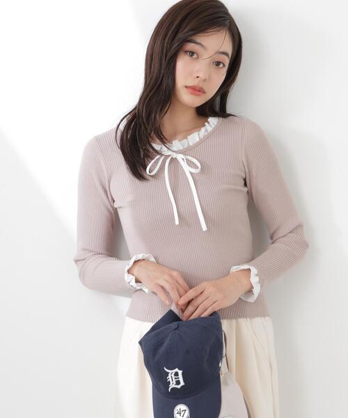 PROPORTION BODY DRESSING(プロポーションボディドレッシング)の「リボン付きフリルニットトップス / 1216170311(ニット/セーター・レディース・ホワイト系その他/ピンク/グレー系その他・FREE)」の19枚目の写真