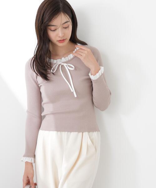 PROPORTION BODY DRESSING(プロポーションボディドレッシング)の「リボン付きフリルニットトップス / 1216170311(ニット/セーター・レディース・ホワイト系その他/ピンク/グレー系その他・FREE)」の22枚目の写真