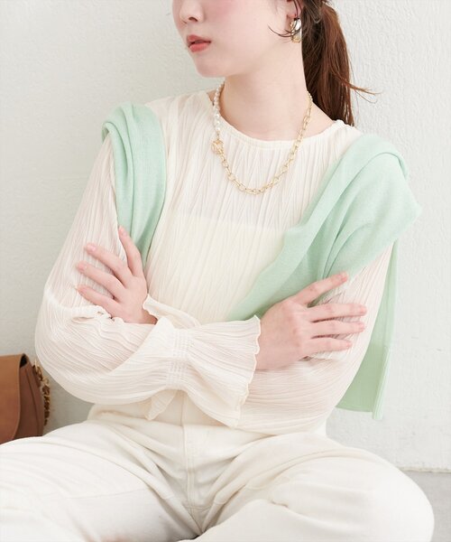 natural couture(ナチュラルクチュール)の「キャンディスリーブプリーツブラウス(シャツ/ブラウス・レディース・ピンク/ラベンダー/ブラック/サックスブルー/オフホワイト・FREE)」の12枚目の写真