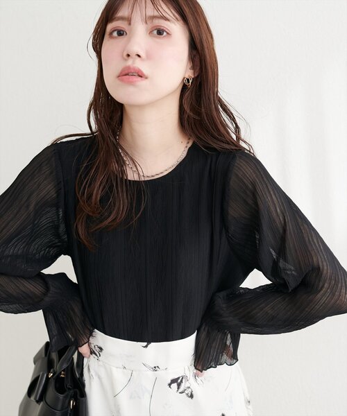 natural couture(ナチュラルクチュール)の「キャンディスリーブプリーツブラウス(シャツ/ブラウス・レディース・ピンク/ラベンダー/ブラック/サックスブルー/オフホワイト・FREE)」の17枚目の写真