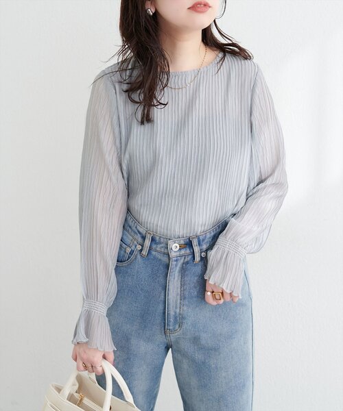 natural couture(ナチュラルクチュール)の「キャンディスリーブプリーツブラウス(シャツ/ブラウス・レディース・ピンク/ラベンダー/ブラック/サックスブルー/オフホワイト・FREE)」の21枚目の写真