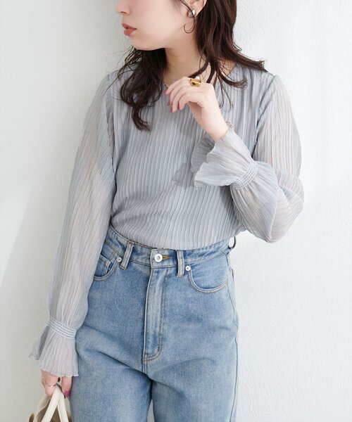 natural couture(ナチュラルクチュール)の「キャンディスリーブプリーツブラウス(シャツ/ブラウス・レディース・ピンク/ラベンダー/ブラック/サックスブルー/オフホワイト・FREE)」の22枚目の写真