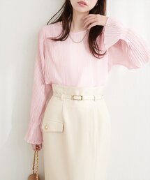 G454/美品 NOKO OHNO 半袖ブラウス シワプリーツ 38 ピンク WOMEN リサイクルベア天 半袖シャツ ピンク