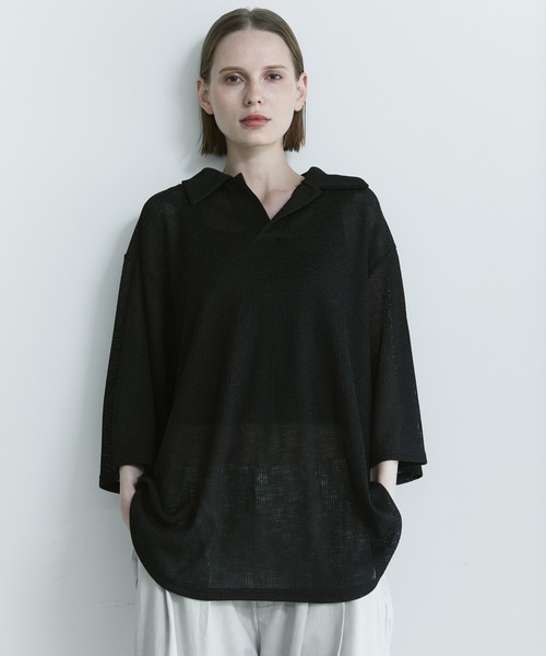 remer(リメール)の「loose melange skipper polo shirt / ルーズメランジスキッパーポロシャツ(ポロシャツ・メンズ・スミクロ/ダークブルー/ダークグレー・LARGE/MEDIUM/SMALL/X-SMALL)」の2枚目の写真