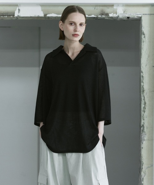 remer(リメール)の「loose melange skipper polo shirt / ルーズメランジスキッパーポロシャツ(ポロシャツ・メンズ・スミクロ/ダークブルー/ダークグレー・LARGE/MEDIUM/SMALL/X-SMALL)」の15枚目の写真