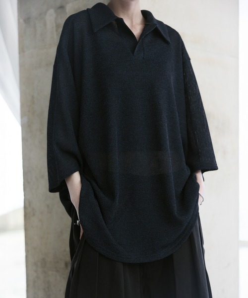 remer(リメール)の「loose melange skipper polo shirt / ルーズメランジスキッパーポロシャツ(ポロシャツ・メンズ・スミクロ/ダークブルー/ダークグレー・LARGE/MEDIUM/SMALL/X-SMALL)」の10枚目の写真