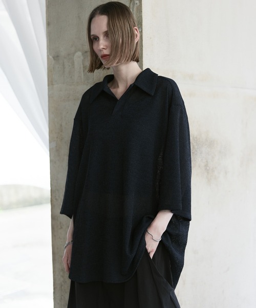 remer(リメール)の「loose melange skipper polo shirt / ルーズメランジスキッパーポロシャツ(ポロシャツ・メンズ・スミクロ/ダークブルー/ダークグレー・LARGE/MEDIUM/SMALL/X-SMALL)」の14枚目の写真