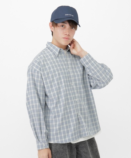 GLOBAL WORK(グローバルワーク)の「BIGチェックシャツ長袖/AND YUA ANY/629904(シャツ/ブラウス・キッズ・イエロー系その他3/サックスブルー/ネイビー・LARGE/MEDIUM)」の1枚目の写真