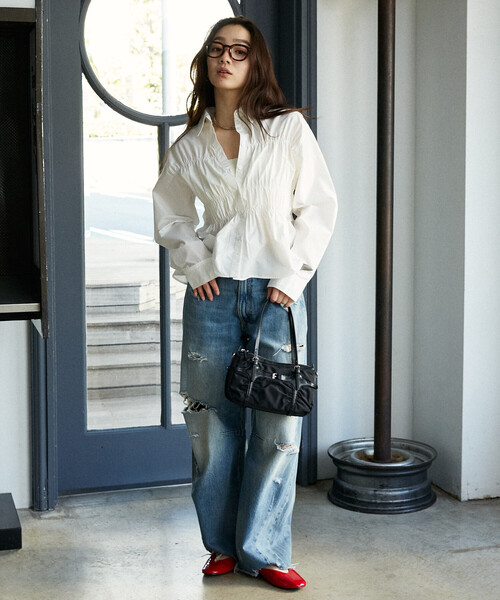 PUBLUX（パブリュクス）の「PUBLUX/パブリュクス シャーリング シャツ ブラウス　限定展開（シャツ/ブラウス・レディース・オフホワイト/その他13/ブルー・ﾌﾘ-）」の7枚目の写真