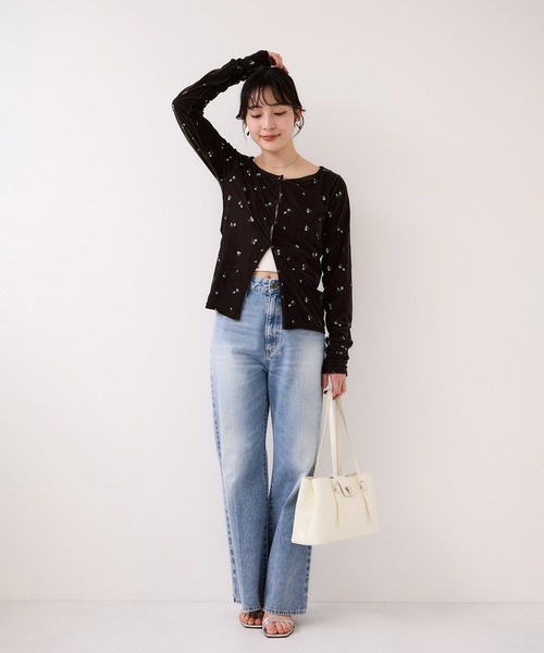 VIS(ビス)の「フロッキーチュール刺しゅうカーディガン/2WAY(カーディガン/ボレロ・レディース・チャコールグレー/ダークブラウン/キナリ・FREE)」の22枚目の写真