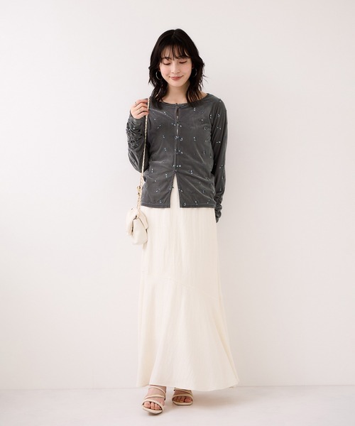 VIS(ビス)の「フロッキーチュール刺しゅうカーディガン/2WAY(カーディガン/ボレロ・レディース・チャコールグレー/ダークブラウン/キナリ・FREE)」の14枚目の写真