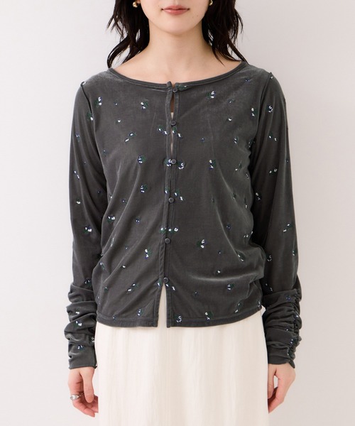 VIS(ビス)の「フロッキーチュール刺しゅうカーディガン/2WAY(カーディガン/ボレロ・レディース・チャコールグレー/ダークブラウン/キナリ・FREE)」の15枚目の写真