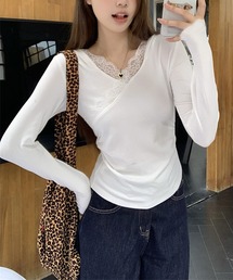 【 MEMECLE / メメクル 】レース フード付き 長袖 Tシャツ