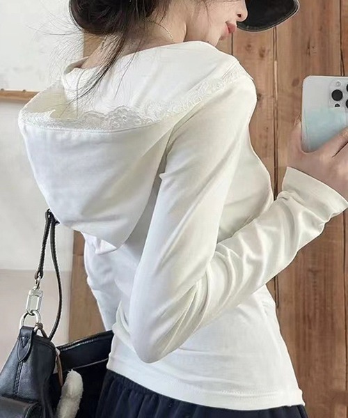 MEMECLE(メメクル)の「【 MEMECLE / メメクル 】レース フード付き 長袖 Tシャツ(Tシャツ/カットソー・レディース・グレー/ホワイト・L/M/S)」の18枚目の写真