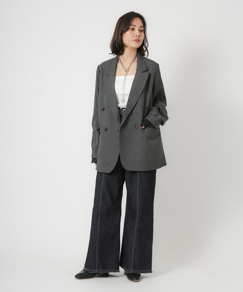 Floran（フローラン）の「ストレッチ袖レースダブルジャケット（テーラードジャケット・レディース・ベージュ/グレー/ブラック・FREE）」の8枚目の写真