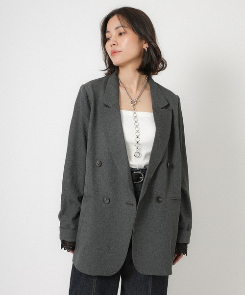 Floran（フローラン）の「ストレッチ袖レースダブルジャケット（テーラードジャケット・レディース・ベージュ/グレー/ブラック・FREE）」の9枚目の写真