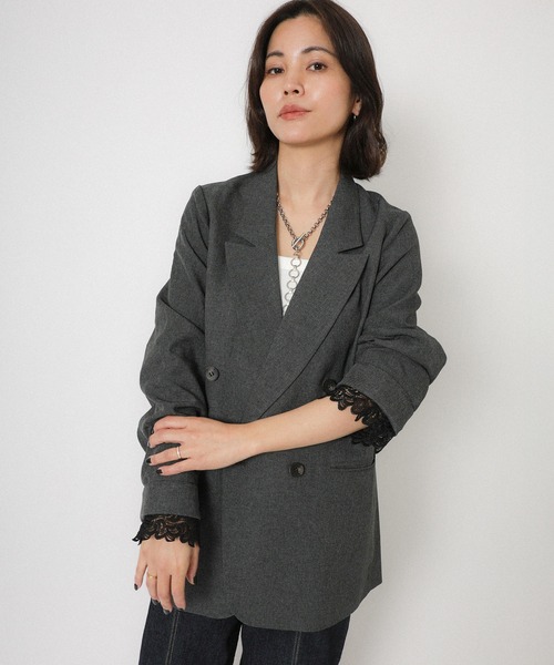 Floran（フローラン）の「ストレッチ袖レースダブルジャケット（テーラードジャケット・レディース・ベージュ/グレー/ブラック・FREE）」の21枚目の写真