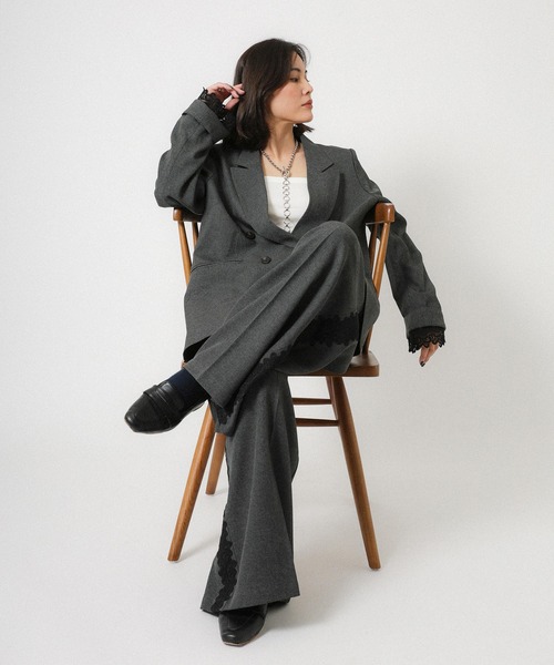 Floran（フローラン）の「ストレッチ袖レースダブルジャケット（テーラードジャケット・レディース・ベージュ/グレー/ブラック・FREE）」の20枚目の写真