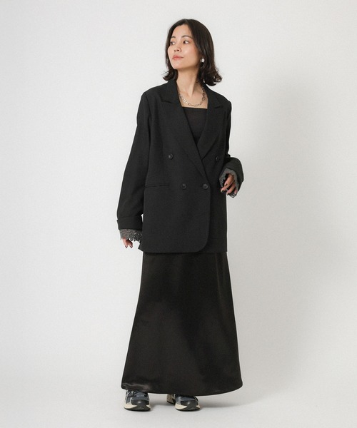 Floran（フローラン）の「ストレッチ袖レースダブルジャケット（テーラードジャケット・レディース・ベージュ/グレー/ブラック・FREE）」の4枚目の写真