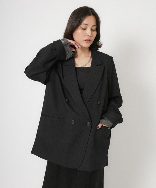 Floran（フローラン）の「ストレッチ袖レースダブルジャケット（テーラードジャケット・レディース・ベージュ/グレー/ブラック・FREE）」の5枚目の写真