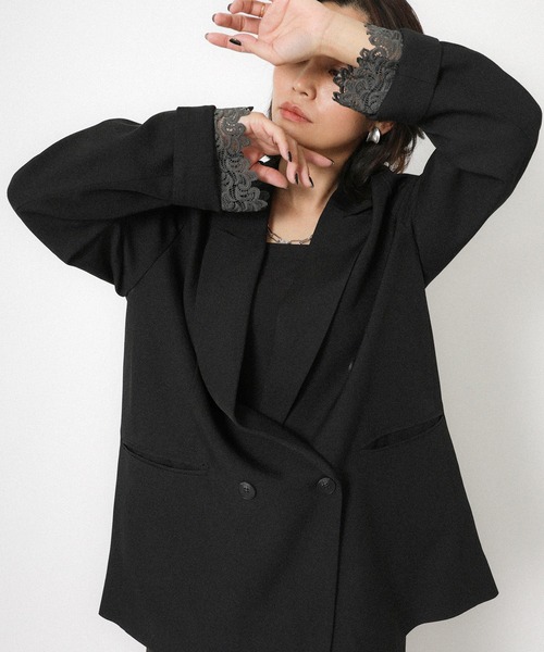 Floran（フローラン）の「ストレッチ袖レースダブルジャケット（テーラードジャケット・レディース・ベージュ/グレー/ブラック・FREE）」の18枚目の写真