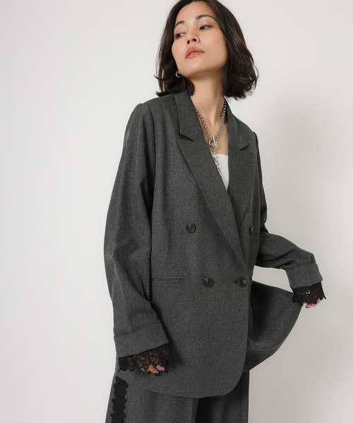 Floran（フローラン）の「ストレッチ袖レースダブルジャケット（テーラードジャケット・レディース・ベージュ/グレー/ブラック・FREE）」の22枚目の写真