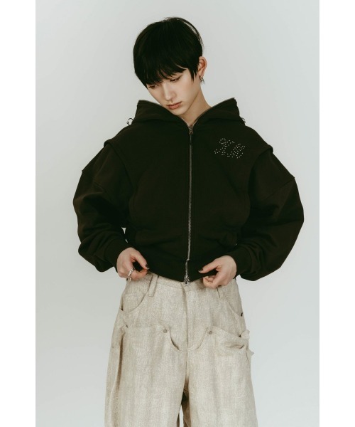Knuth Marf（クヌースマーフ）の「pierced hooded sweatshirt（パーカー・レディース・ブルー/ライトベージュ/チャコール・FREE）」の2枚目の写真