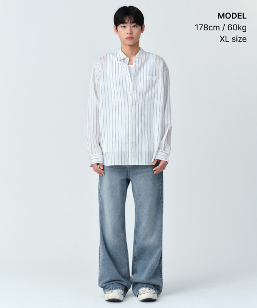MUSINSA STANDARD（ムシンサスタンダード）の「リラックスドクリースストライプシャツ[ホワイト/グレー]（シャツ/ブラウス・メンズ・その他・2XL/SMALL/MEDIUM/LARGE/X-LARGE）」の2枚目の写真