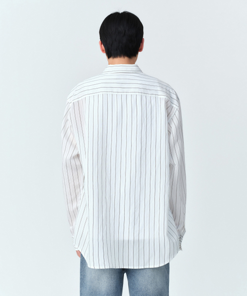 MUSINSA STANDARD（ムシンサスタンダード）の「リラックスドクリースストライプシャツ[ホワイト/グレー]（シャツ/ブラウス・メンズ・その他・2XL/SMALL/MEDIUM/LARGE/X-LARGE）」の3枚目の写真