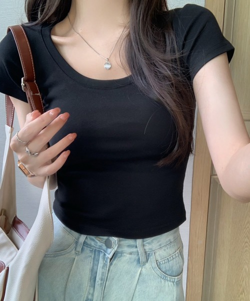 Songe(ソンジュ)の「Uネック半袖Tシャツ(Tシャツ/カットソー・レディース・グレー/グリーン/ホワイト/ブラック・L/M)」の19枚目の写真