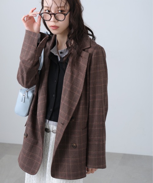 FREE'S MART（フリーズマート）の「◆麻調合繊シリーズ 麻調合繊ダブルブレストジャケット（テーラードジャケット・レディース・ネイビー/グレー系その他/ホワイト/ブラウン系その他・MEDIUM/SMALL）」の3枚目の写真