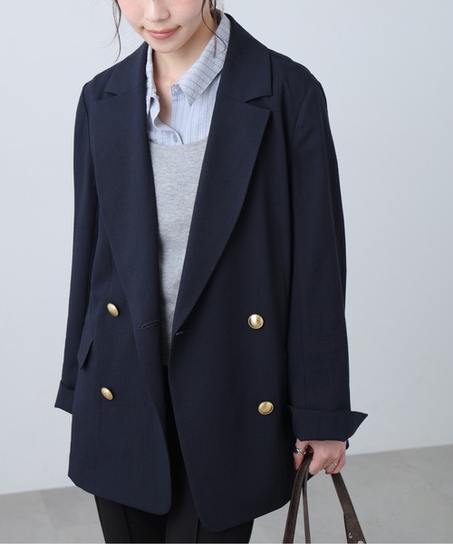 FREE'S MART（フリーズマート）の「◆麻調合繊シリーズ 麻調合繊ダブルブレストジャケット（テーラードジャケット・レディース・ネイビー/グレー系その他/ホワイト/ブラウン系その他・MEDIUM/SMALL）」の4枚目の写真