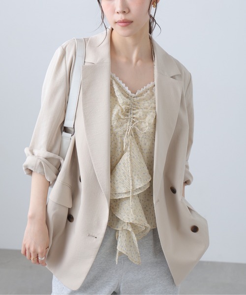 FREE'S MART（フリーズマート）の「◆麻調合繊シリーズ 麻調合繊ダブルブレストジャケット（テーラードジャケット・レディース・ネイビー/グレー系その他/ホワイト/ブラウン系その他・MEDIUM/SMALL）」の22枚目の写真