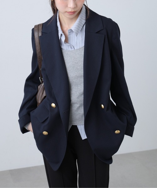 FREE'S MART（フリーズマート）の「◆麻調合繊シリーズ 麻調合繊ダブルブレストジャケット（テーラードジャケット・レディース・ネイビー/グレー系その他/ホワイト/ブラウン系その他・MEDIUM/SMALL）」の5枚目の写真