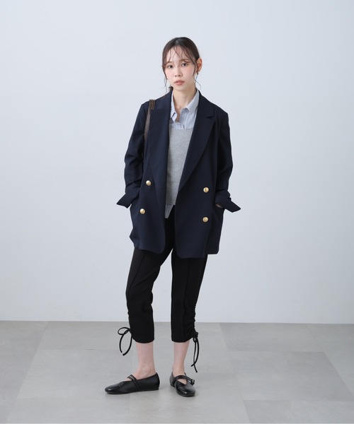 FREE'S MART（フリーズマート）の「◆麻調合繊シリーズ 麻調合繊ダブルブレストジャケット（テーラードジャケット・レディース・ネイビー/グレー系その他/ホワイト/ブラウン系その他・MEDIUM/SMALL）」の7枚目の写真