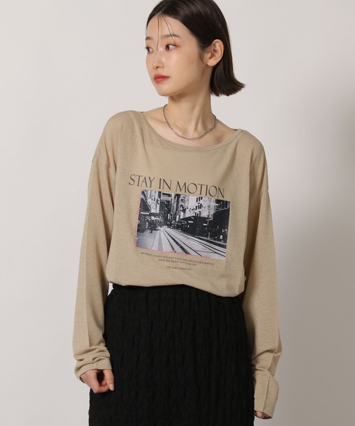 LAKOLE（ラコレ）の「シアーアソートグラフィック長袖 / 660046（Tシャツ/カットソー・レディース・ベージュ/オフホワイト/ライトブルー/チャコール・FREE）」の4枚目の写真