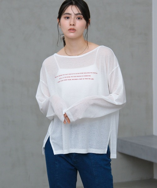 LAKOLE（ラコレ）の「シアーアソートグラフィック長袖 / 660046（Tシャツ/カットソー・レディース・ベージュ/オフホワイト/ライトブルー/チャコール・FREE）」の2枚目の写真