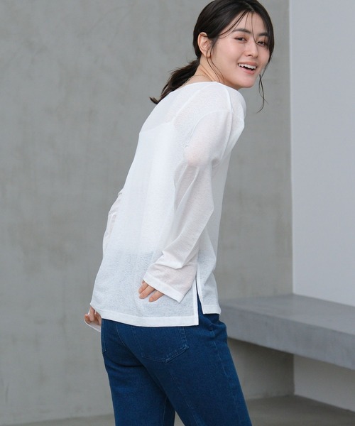 LAKOLE（ラコレ）の「シアーアソートグラフィック長袖 / 660046（Tシャツ/カットソー・レディース・ベージュ/オフホワイト/ライトブルー/チャコール・FREE）」の7枚目の写真