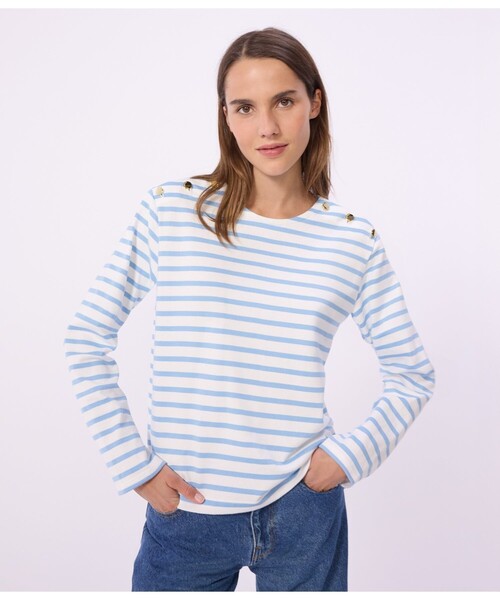PETIT BATEAU（プチバトー）の「マリニエール長袖プルオーバー（スウェット・レディース・ホワイト×ブルー・LARGE/XX-SMALL/X-SMALL/SMALL/MEDIUM）」の4枚目の写真