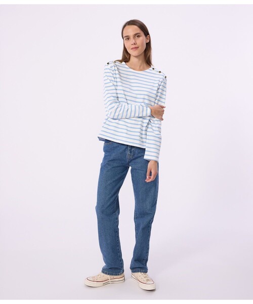 PETIT BATEAU（プチバトー）の「マリニエール長袖プルオーバー（スウェット・レディース・ホワイト×ブルー・LARGE/XX-SMALL/X-SMALL/SMALL/MEDIUM）」の5枚目の写真