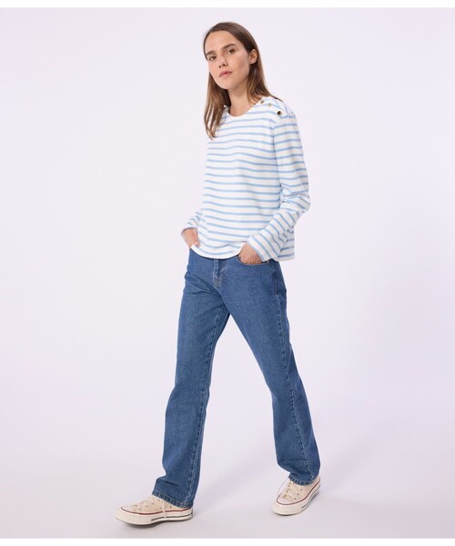 PETIT BATEAU（プチバトー）の「マリニエール長袖プルオーバー（スウェット・レディース・ホワイト×ブルー・LARGE/XX-SMALL/X-SMALL/SMALL/MEDIUM）」の6枚目の写真