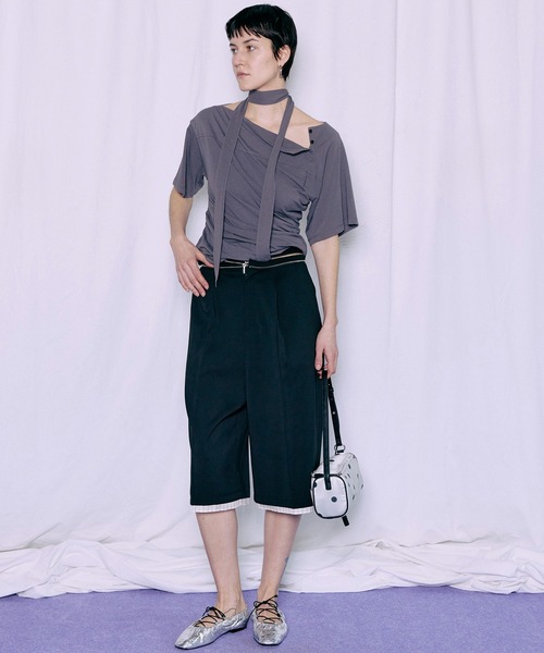 MAISON SPECIAL(メゾンスペシャル)の「Tie Detail 2WAY Twist T-Shirt/タイ付2WAYツイストTシャツ(Tシャツ/カットソー・レディース・ホワイト/ブラック/チャコールグレー・FREE)」の10枚目の写真