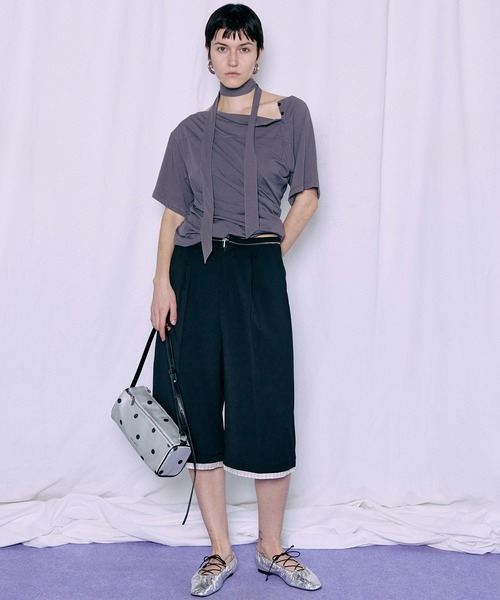 MAISON SPECIAL(メゾンスペシャル)の「Tie Detail 2WAY Twist T-Shirt/タイ付2WAYツイストTシャツ(Tシャツ/カットソー・レディース・ホワイト/ブラック/チャコールグレー・FREE)」の13枚目の写真