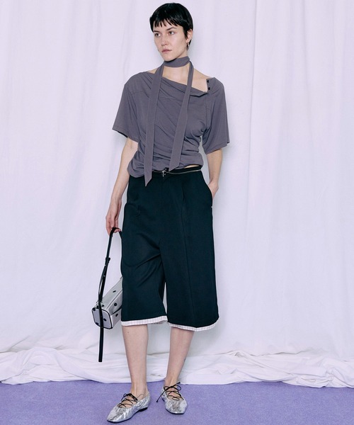 MAISON SPECIAL(メゾンスペシャル)の「Tie Detail 2WAY Twist T-Shirt/タイ付2WAYツイストTシャツ(Tシャツ/カットソー・レディース・ホワイト/ブラック/チャコールグレー・FREE)」の14枚目の写真