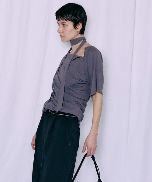 MAISON SPECIAL(メゾンスペシャル)の「Tie Detail 2WAY Twist T-Shirt/タイ付2WAYツイストTシャツ(Tシャツ/カットソー・レディース・ホワイト/ブラック/チャコールグレー・FREE)」の6枚目の写真