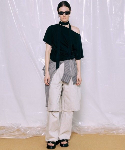 MAISON SPECIAL(メゾンスペシャル)の「Tie Detail 2WAY Twist T-Shirt/タイ付2WAYツイストTシャツ(Tシャツ/カットソー・レディース・ホワイト/ブラック/チャコールグレー・FREE)」の21枚目の写真