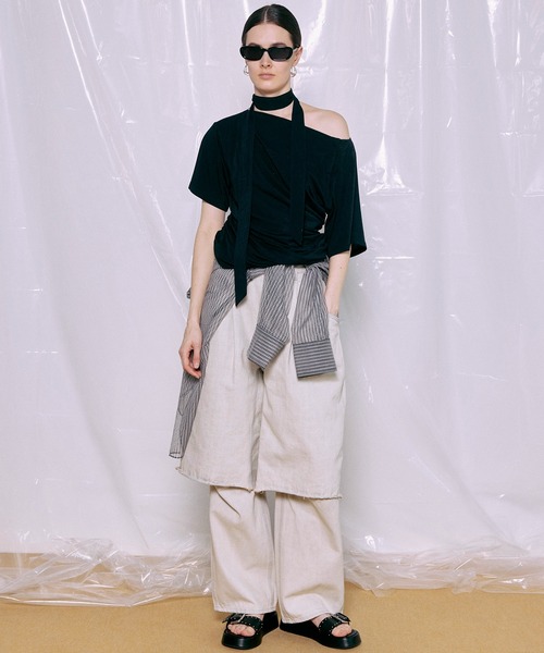 MAISON SPECIAL(メゾンスペシャル)の「Tie Detail 2WAY Twist T-Shirt/タイ付2WAYツイストTシャツ(Tシャツ/カットソー・レディース・ホワイト/ブラック/チャコールグレー・FREE)」の22枚目の写真